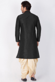 Plain Dupion Silk Kurta Dhoti In Black Color