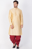Plain Dupion Silk Kurta Dhoti In Gold Color