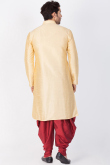 Plain Dupion Silk Kurta Dhoti In Gold Color