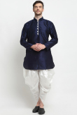 Plain Dupion Silk Navy Blue Men's Dhoti Kurta 