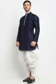 Plain Dupion Silk Navy Blue Men's Dhoti Kurta 
