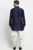 Plain Dupion Silk Navy Blue Men's Dhoti Kurta 