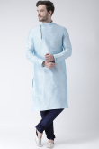 Plain Dupion Silk Powder Blue Men's Kurta Pajama