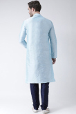 Plain Dupion Silk Powder Blue Men's Kurta Pajama