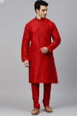 Plain Dupion Silk Red Men Kurta Pajama for Wedding & Party