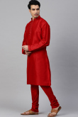 Plain Dupion Silk Red Men Kurta Pajama for Wedding & Party