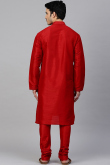 Plain Dupion Silk Red Men Kurta Pajama for Wedding & Party