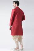 Plain Dupion Silk Red Men's Kurta Dhoti for Wedding & Party