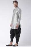 Plain Dupion Silk Silver Men Dhoti Kurta 