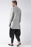 Plain Dupion Silk Silver Men Dhoti Kurta 