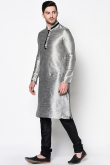 Plain Dupion Silk Silver Men's Kurta Churidar for Wedding & Party