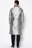 Plain Dupion Silk Silver Men's Kurta Churidar for Wedding & Party