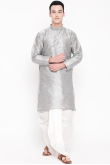 Plain Dupion Silk Silver Men Kurta Dhoti
