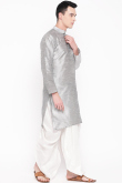 Plain Dupion Silk Silver Men Kurta Dhoti