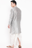 Plain Dupion Silk Silver Men Kurta Dhoti