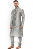 Plain Dupion Silk Silver Men's Kurta Pajama