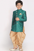 Plain Dupion Silk Teal Green Men Sherwani