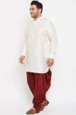 Plain Dupion Silk White Men's Kurta Dhoti