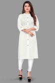 Plain Embroidered Cotton Off White Kurti