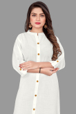 Plain Embroidered Cotton Off White Kurti