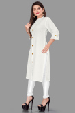 Plain Embroidered Cotton Off White Kurti