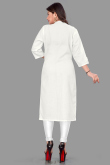 Plain Embroidered Cotton Off White Kurti