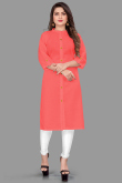 Plain Embroidered Cotton Salmon Orange Kurti