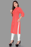 Plain Embroidered Cotton Salmon Orange Kurti