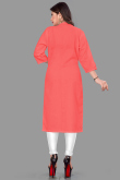 Plain Embroidered Cotton Salmon Orange Kurti