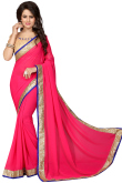 Pink Plain Georgette Saree