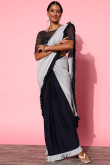 Plain Lycra Navy Blue And Grey Saree