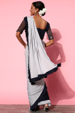 Plain Lycra Navy Blue And Grey Saree