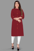 Plain Maroon Cotton Straight Cut Kurti