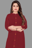 Plain Maroon Cotton Straight Cut Kurti