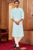 Traditional Men Kurta Pajama in Poly Silk Mint Blue for Party 