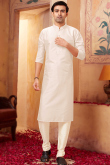 Plain Ivory Poly Silk Men Kurta With Churidar