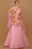 Plain Organza Salmon Pink Wedding Lehenga With Long Choli