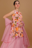 Plain Organza Salmon Pink Wedding Lehenga With Long Choli