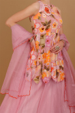 Plain Organza Salmon Pink Wedding Lehenga With Long Choli