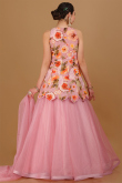 Plain Organza Salmon Pink Wedding Lehenga With Long Choli