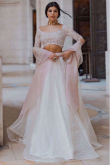 Plain Organza White Lehenga With Embroidered Blouse 