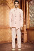 Plain Poly Silk Light Peach Jodhpuri Style Men's Coat Pant