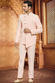 Plain Poly Silk Light Peach Jodhpuri Style Men's Coat Pant