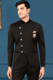 Plain Rayon Black Jodhpuri Style Men's Coat Pant