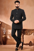 Plain Rayon Men's Jodhpuri Style Black Coat Pant