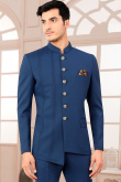 Plain Rayon Prussian Blue Jodhpuri Style Men's Coat Pant