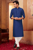 Plain Royal Blue Poly Silk Men Kurta With Churidar