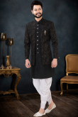 Plain Silk Black Men Jacket Style Sherwani