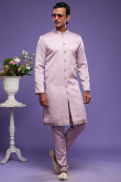 Plain Silk Front Slit Men's Sherwani In Light Mauve 