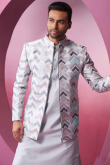 Plain Silk Light Mauve Men's Jacket Style Kurta Pajama
